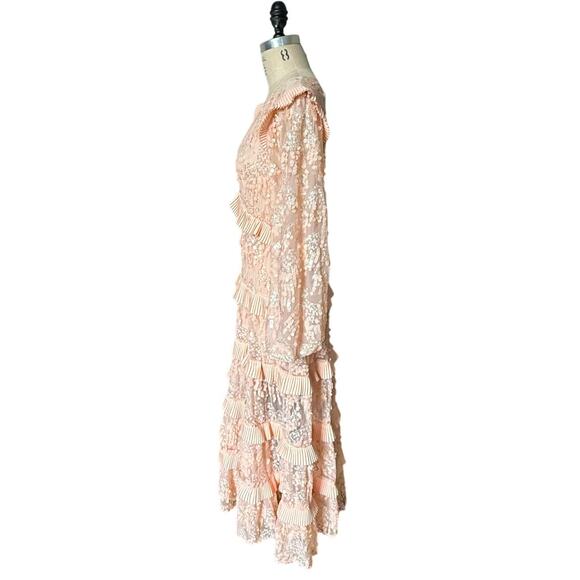 Maje Pale Pink Ruffled V-Neck Sequin Party Formal Dress Size 36/ US 4 - Picture 7 of 14